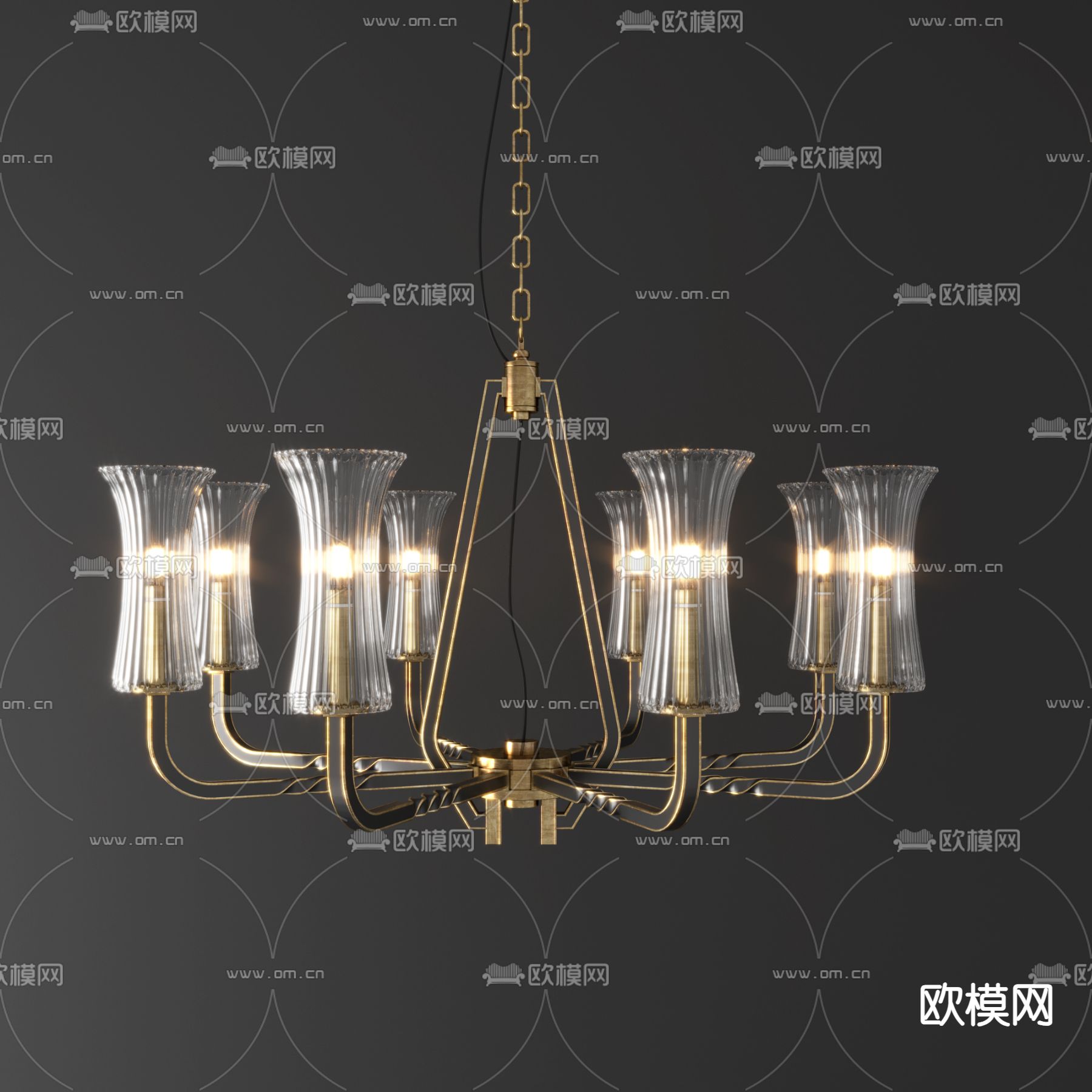 欧式水晶吊灯 多头吊灯su模型下载（渲染图1）