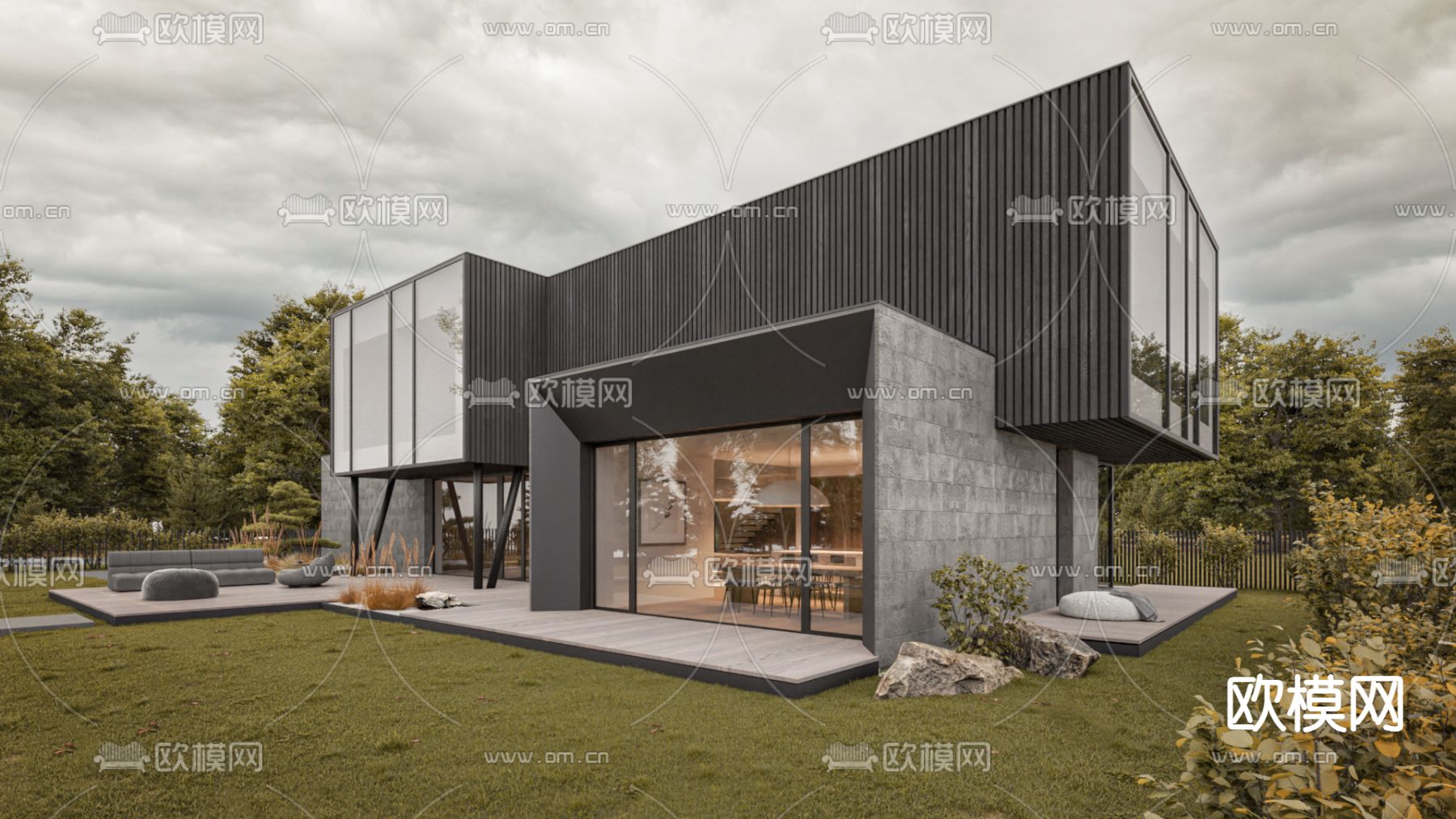 现代森林民宿 独栋别墅su模型下载（渲染图3）