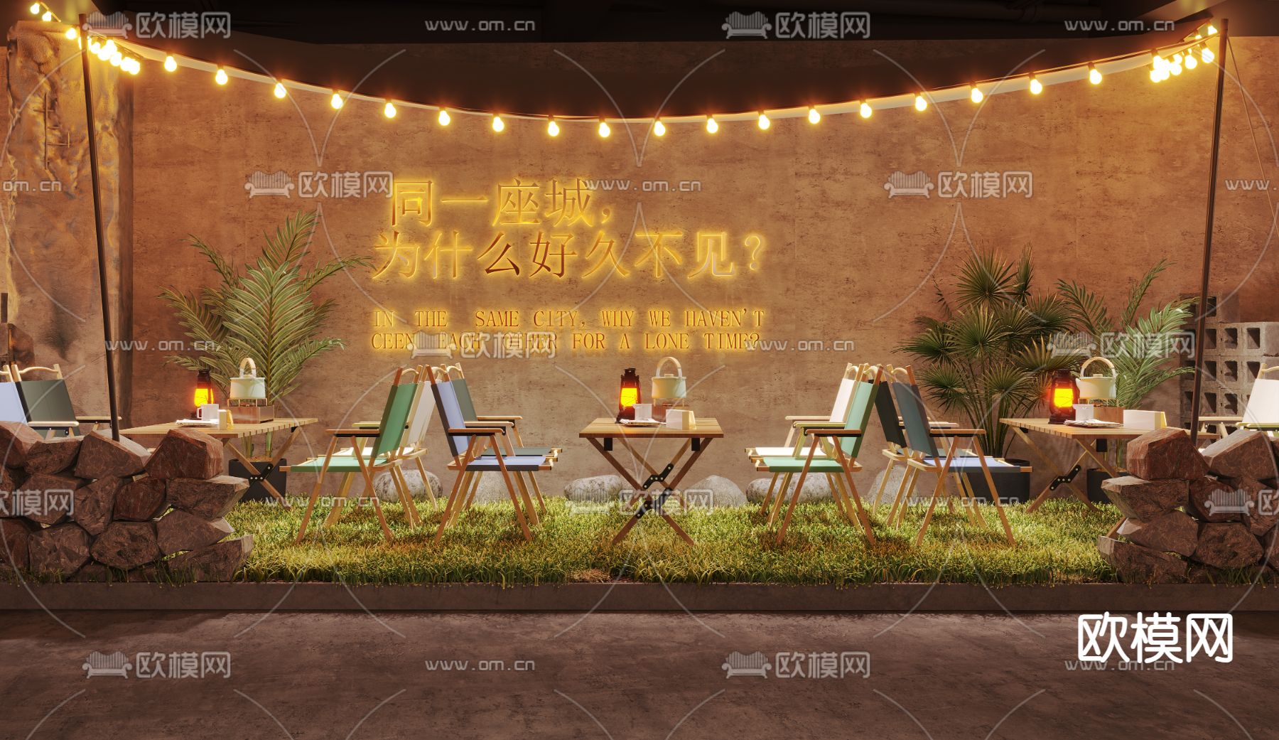 露营风餐厅 网红餐厅3d模型下载（渲染图2）