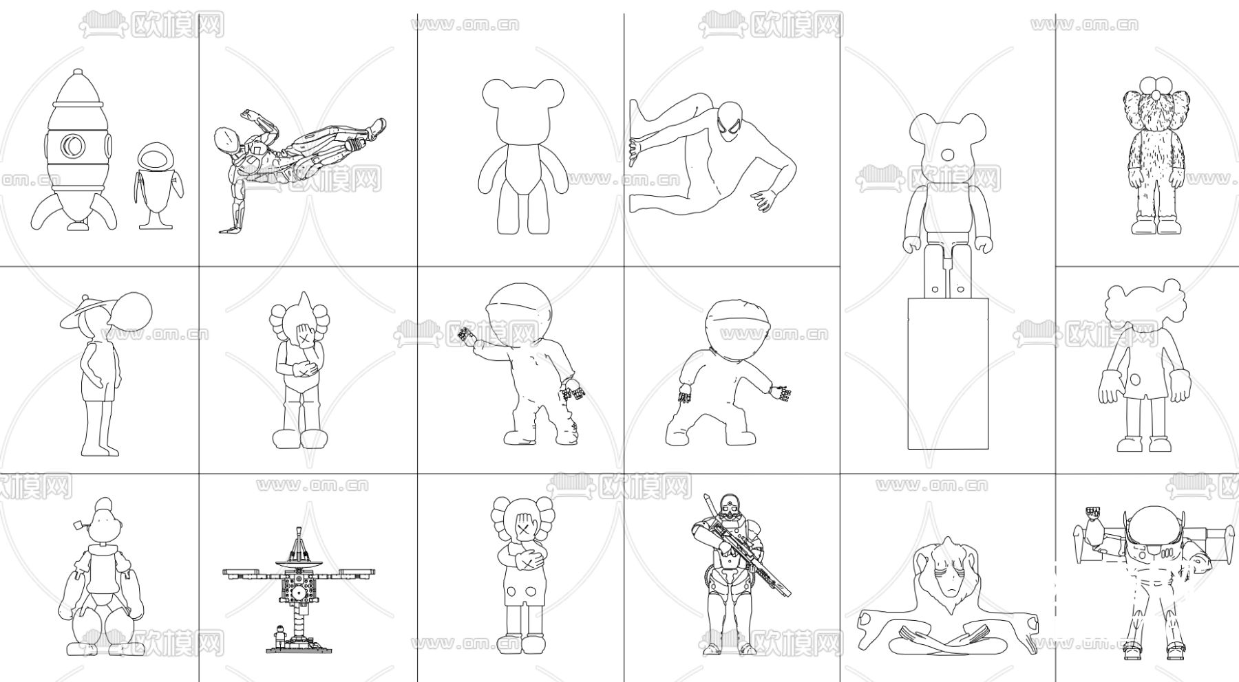 最新潮流手办 公仔 卡通雕塑 饰品摆件合集cad图库下载（渲染图2）