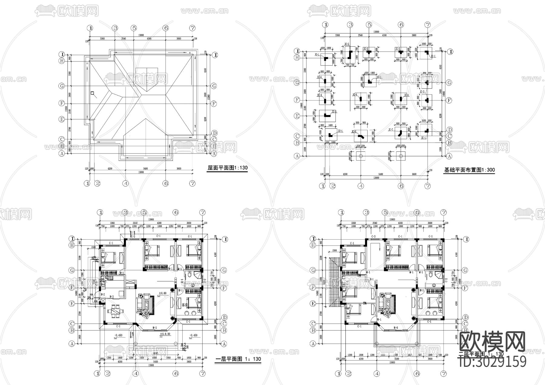 别墅cad施工图下载（渲染图1）