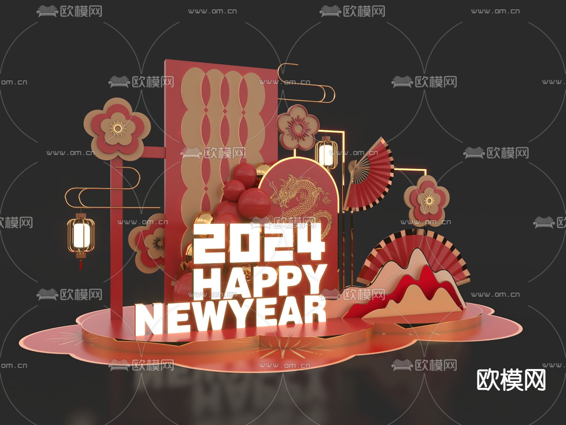 龙年美陈 春节美陈3d模型下载