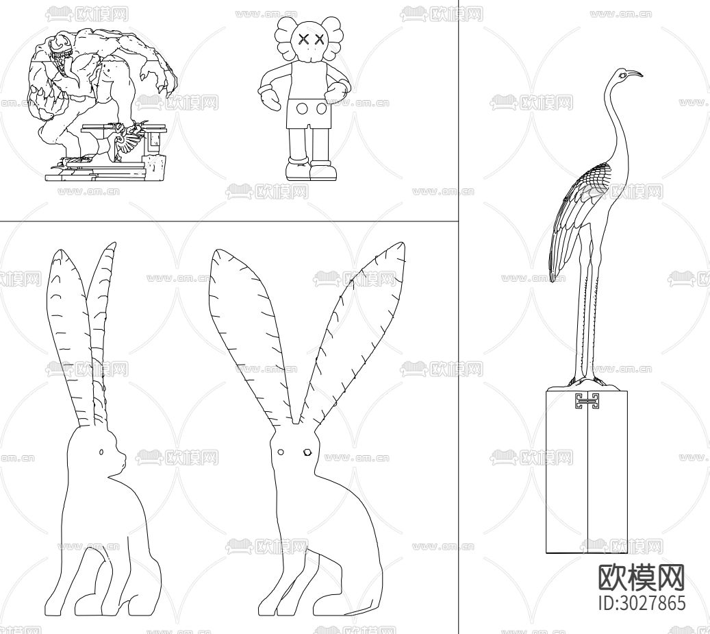 最新潮流手办 公仔 卡通雕塑 饰品摆件合集cad图库下载（渲染图5）