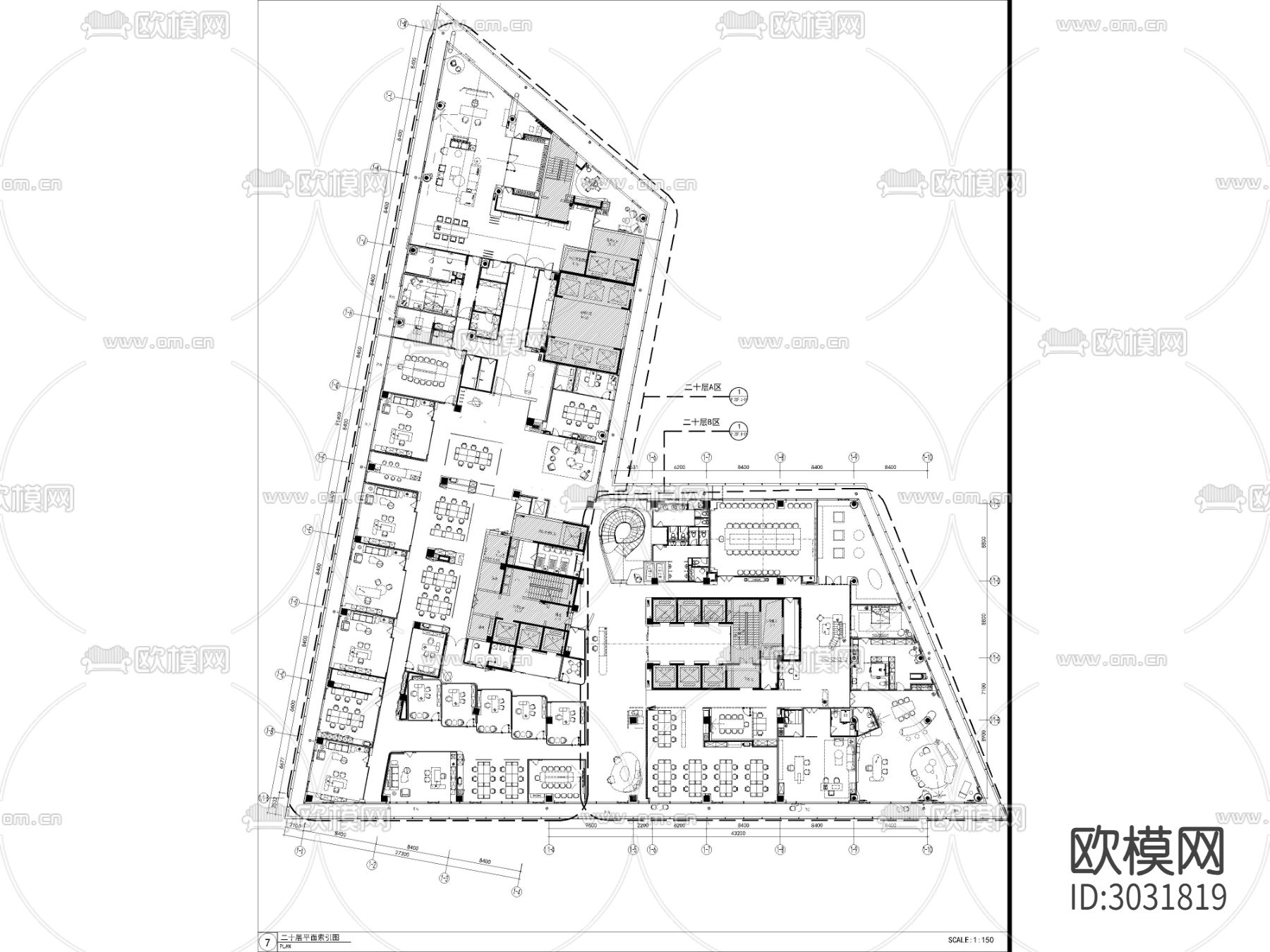 办公空间 办公室cad平面图下载（渲染图6）