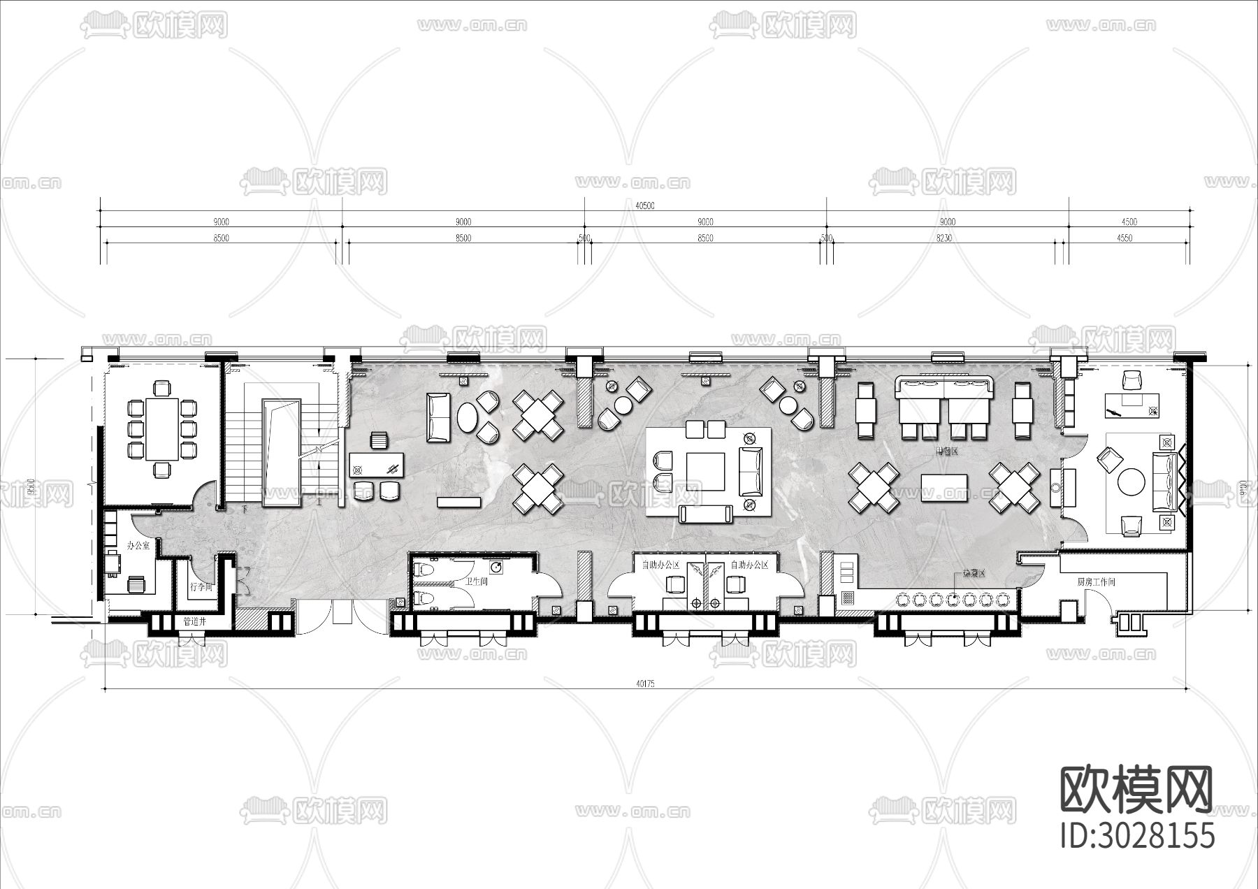400㎡公司会客厅餐厅cad平面图下载