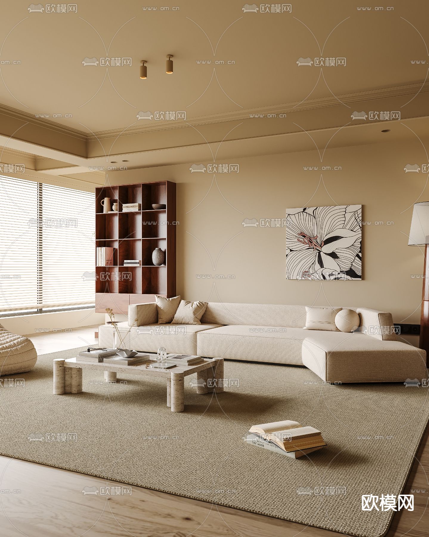 奶油风客厅3d模型下载