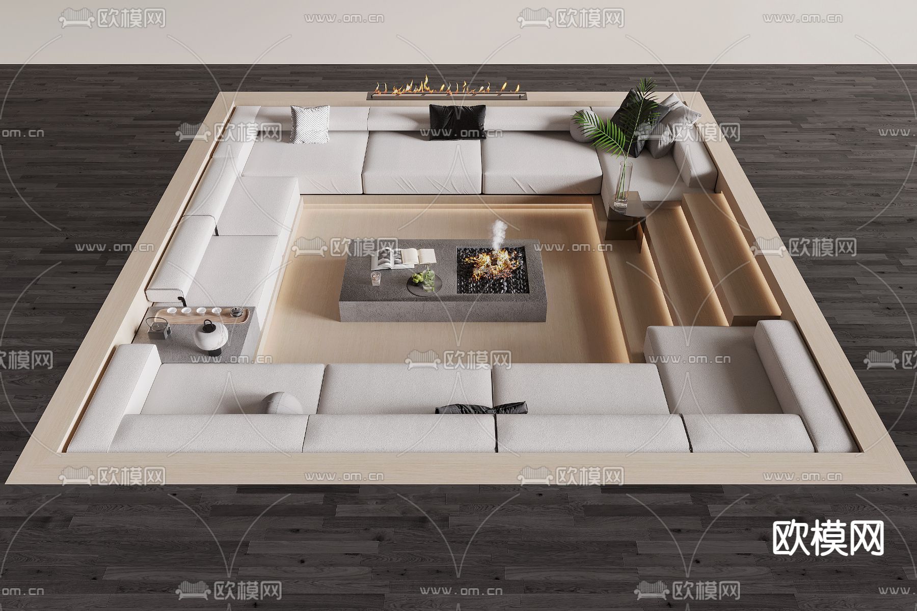 下沉式沙发 卡座沙发 庭院沙发3d模型下载