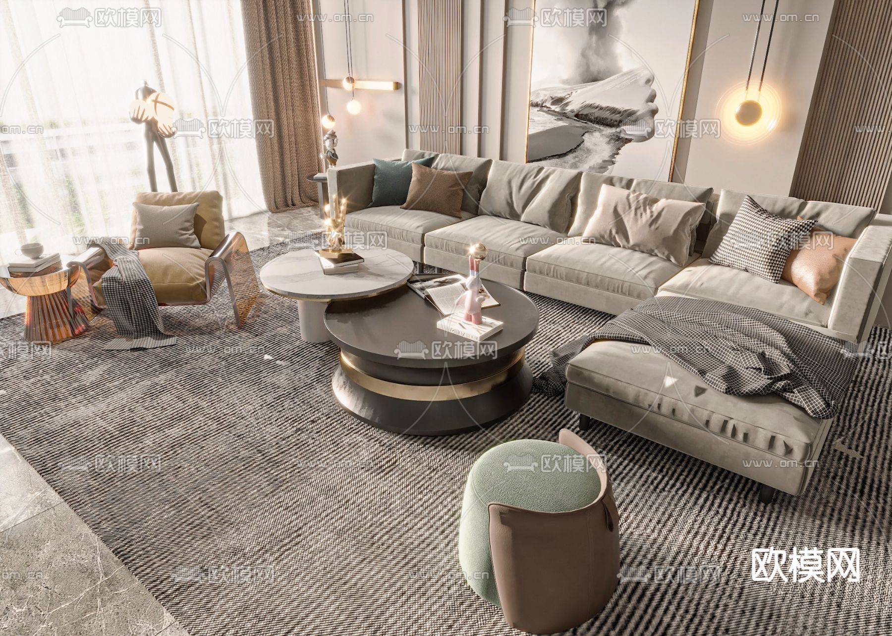 现代组合沙发 拐角沙发3d模型下载