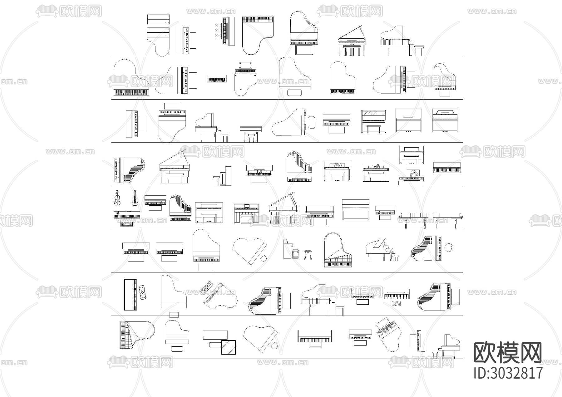 乐器 钢琴cad图库下载（渲染图1）