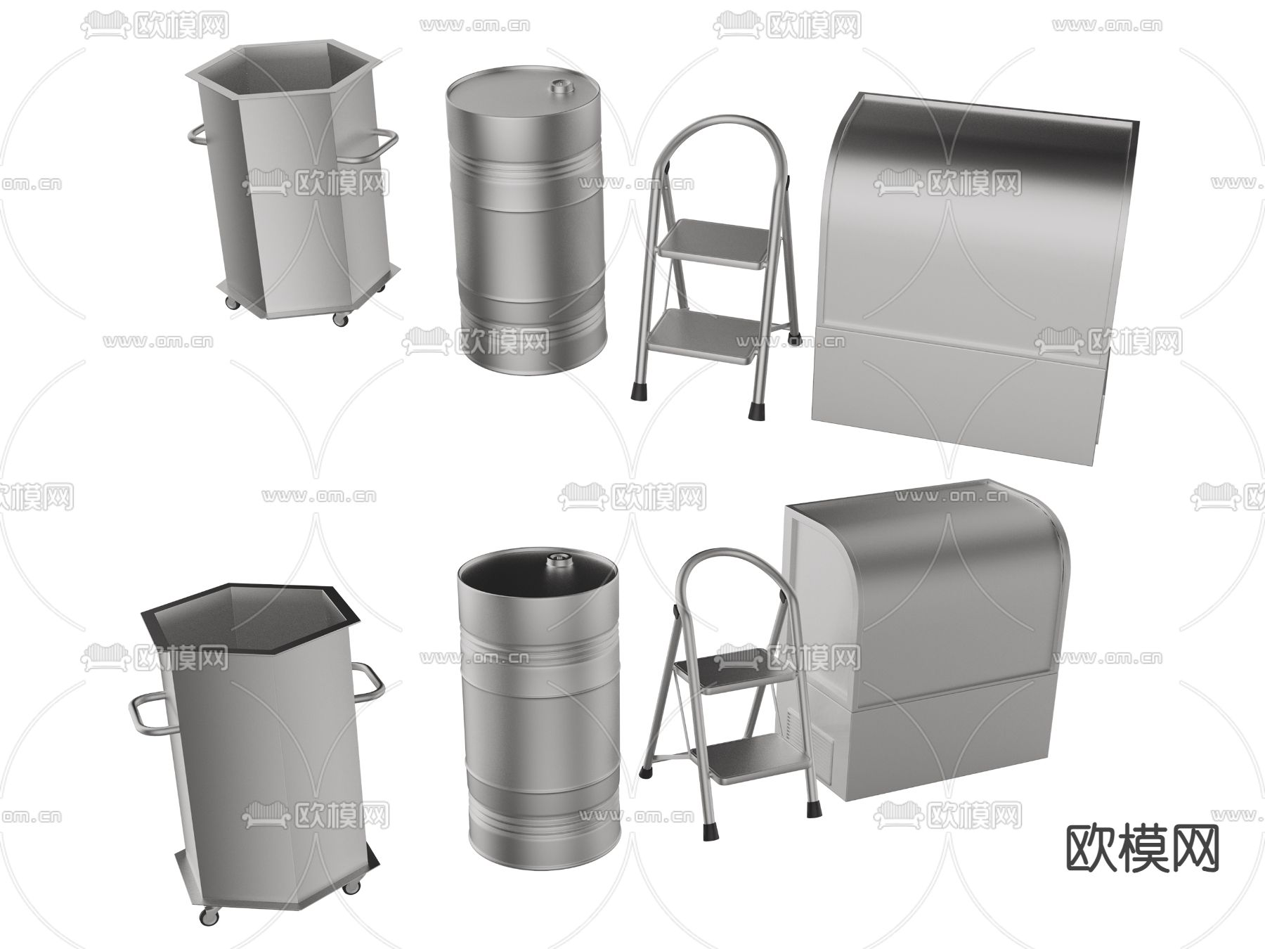 铁皮桶 梯子 金属桶 五金件3d模型下载