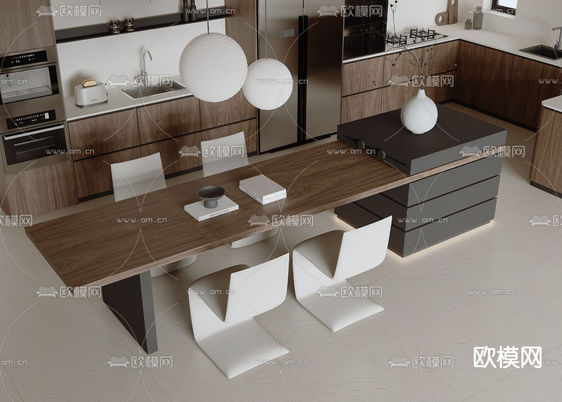 中岛餐桌椅3d模型下载