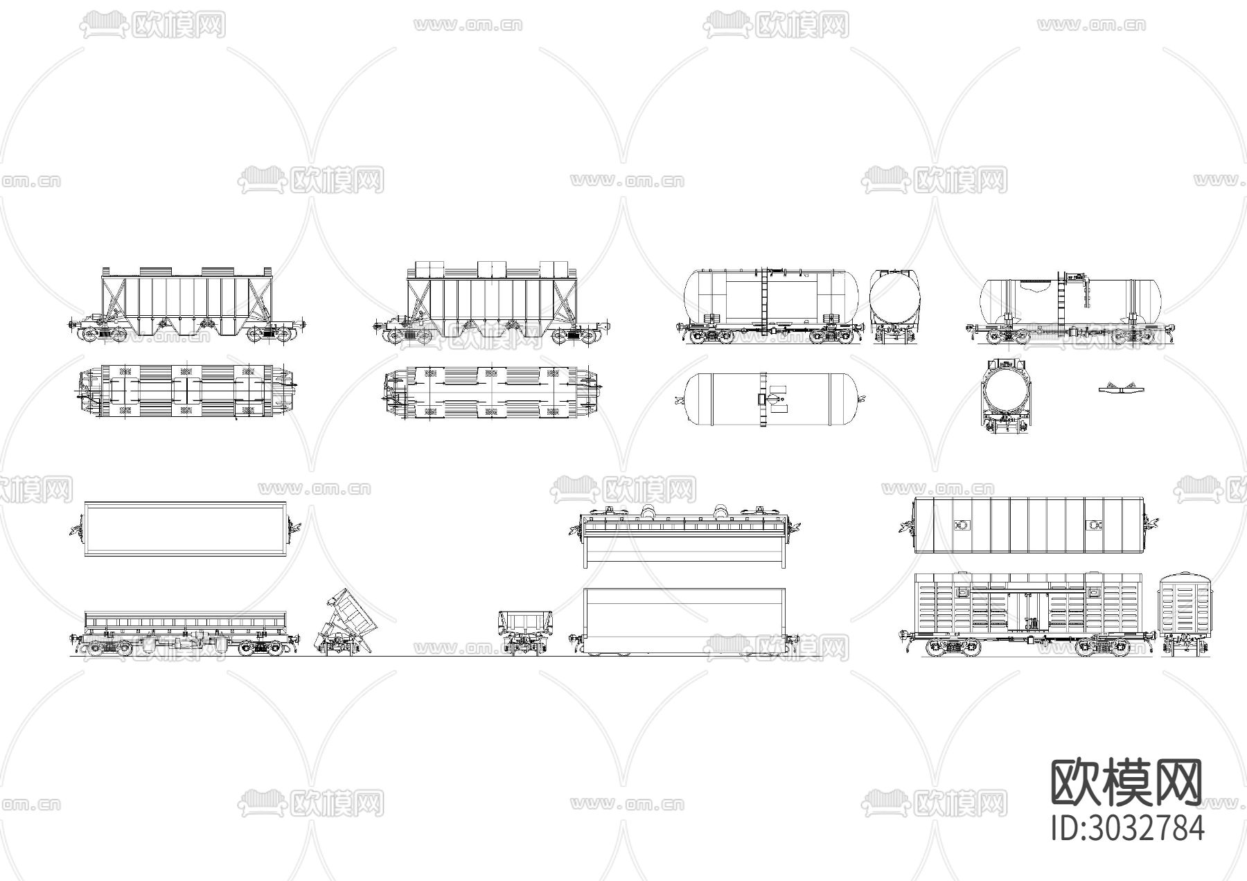 各种轨道电车 客运 货运 老上海电车cad图库下载（渲染图3）