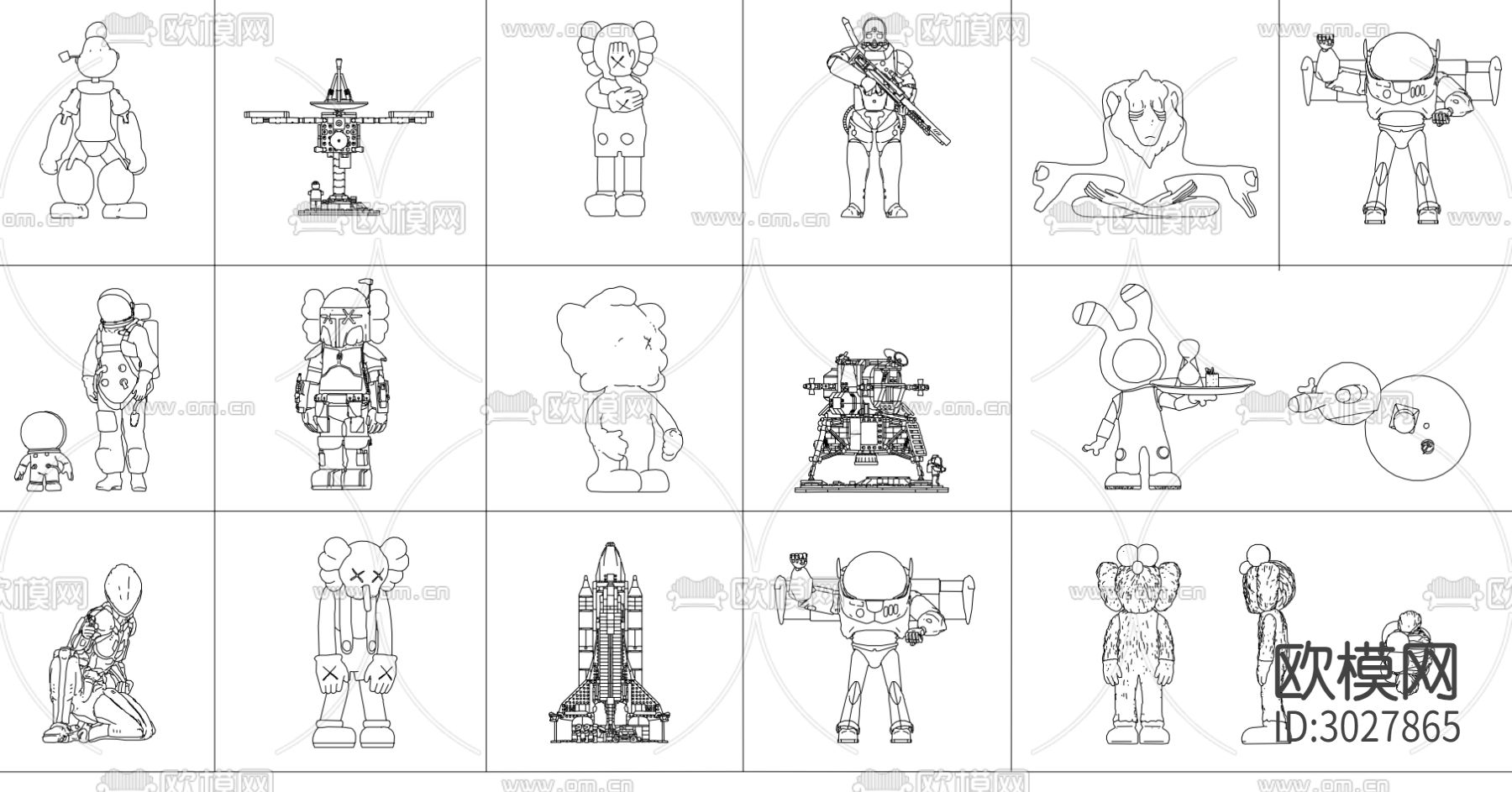 最新潮流手办 公仔 卡通雕塑 饰品摆件合集cad图库下载（渲染图4）
