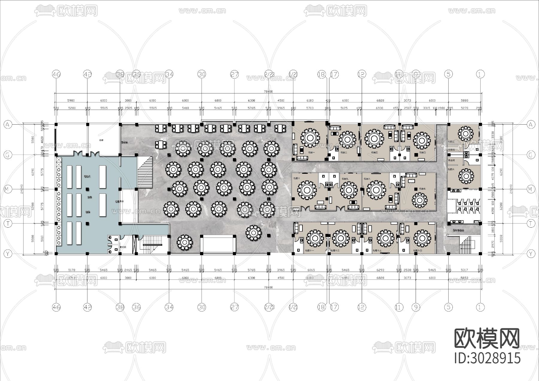 1500㎡酒店宴会厅cad平面图下载