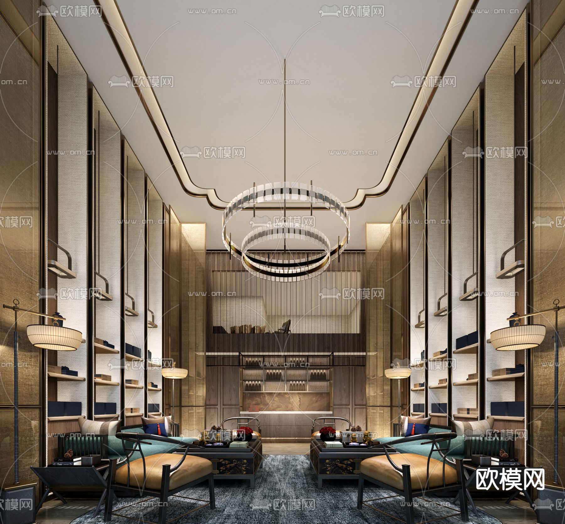 新中式会客室 接待室3d模型下载