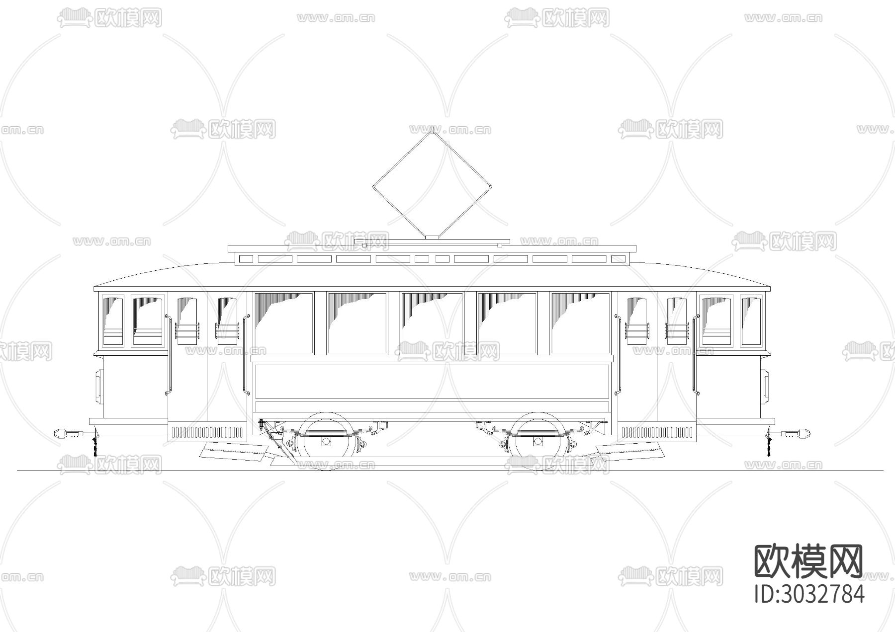 各种轨道电车 客运 货运 老上海电车cad图库下载（渲染图7）