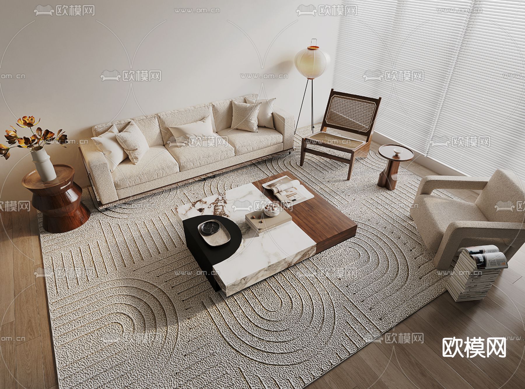 中古风组合沙发3d模型下载