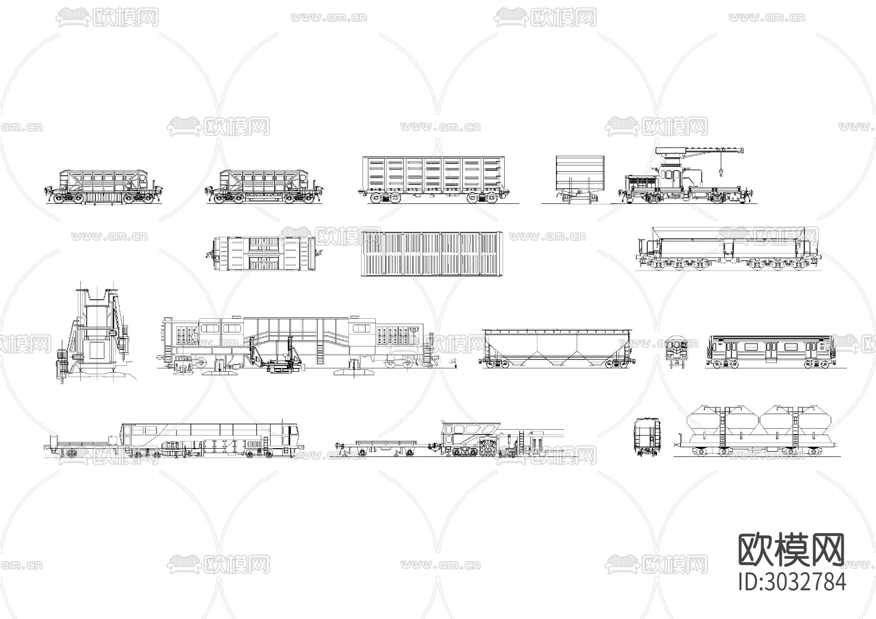 各种轨道电车 客运 货运 老上海电车cad图库下载（渲染图5）