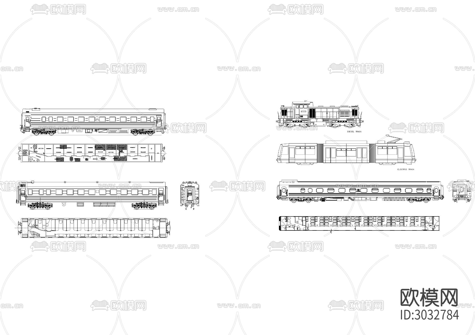 各种轨道电车 客运 货运 老上海电车cad图库下载（渲染图6）