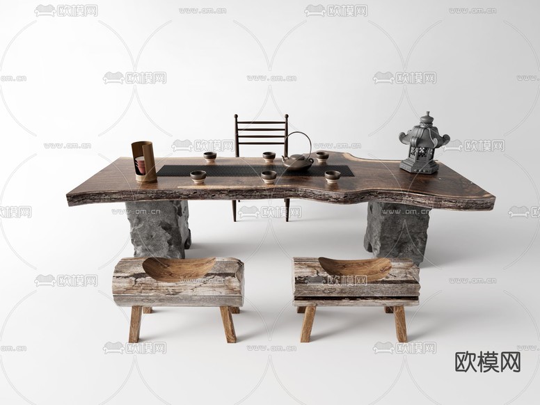 侘寂茶桌 茶台3d模型下载