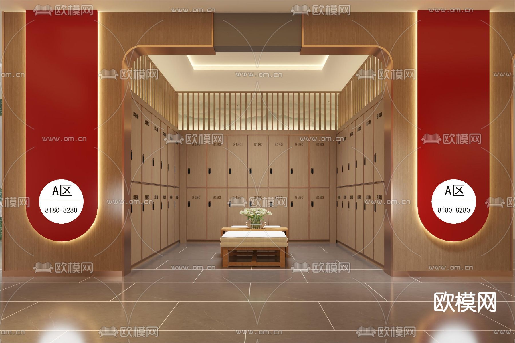 洗浴中心 更衣区 水疗 温泉水会3d模型下载（渲染图1）