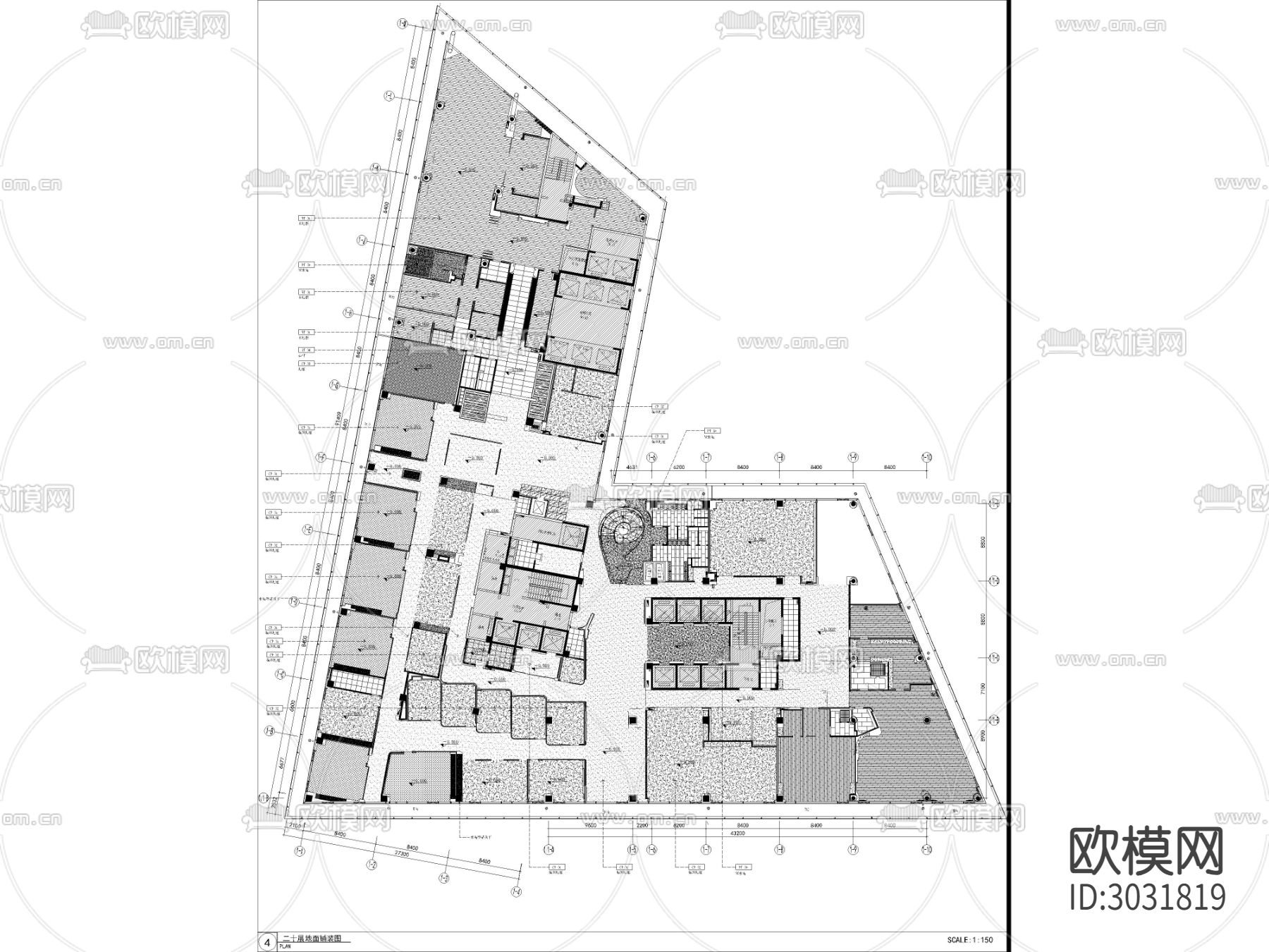办公空间 办公室cad平面图下载（渲染图3）