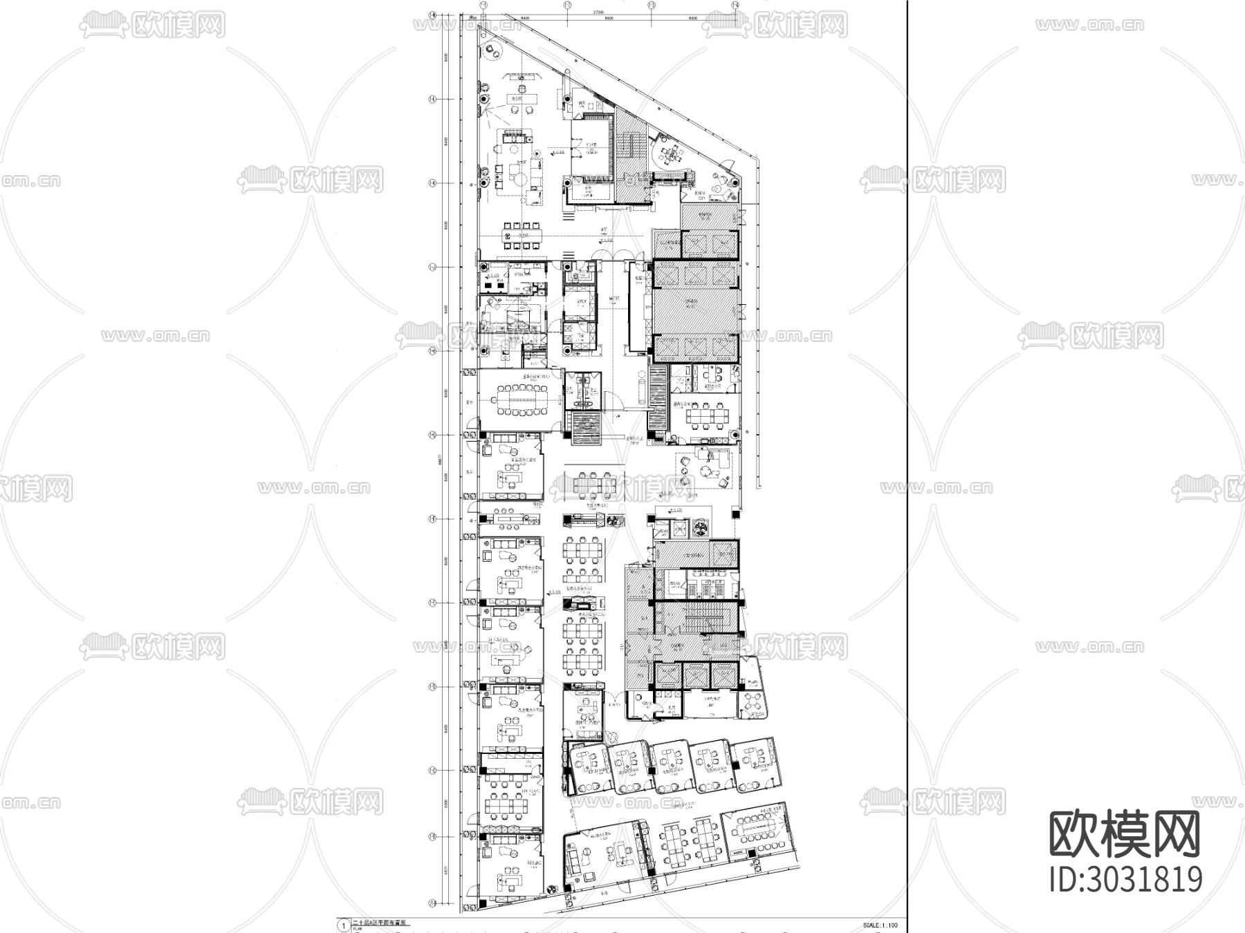 办公空间 办公室cad平面图下载（渲染图4）