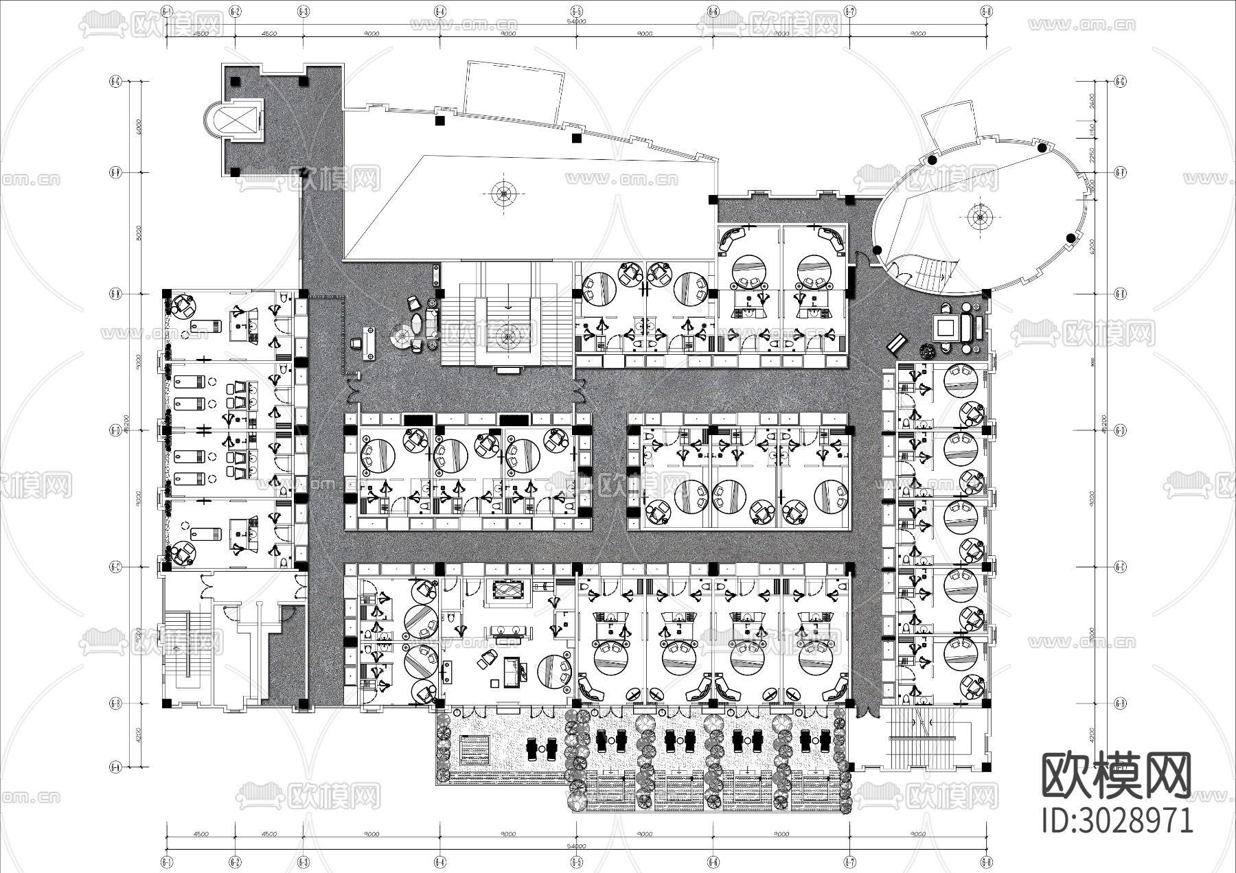 度假酒店双人房cad平面图下载