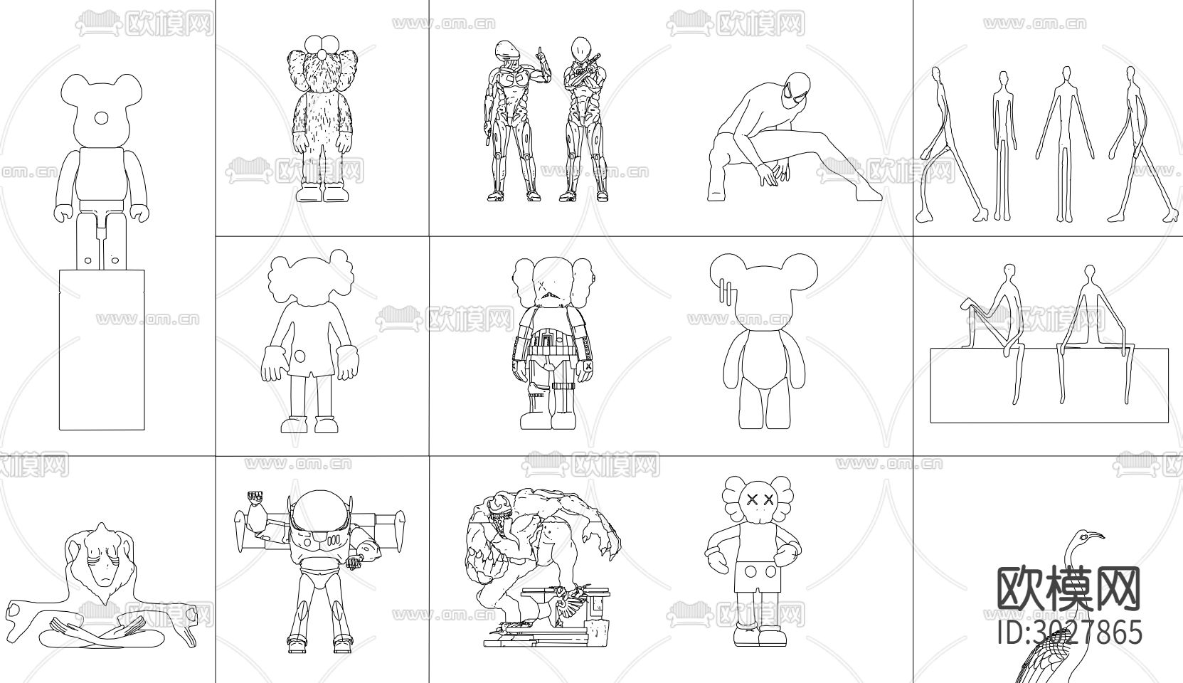 最新潮流手办 公仔 卡通雕塑 饰品摆件合集cad图库下载（渲染图3）