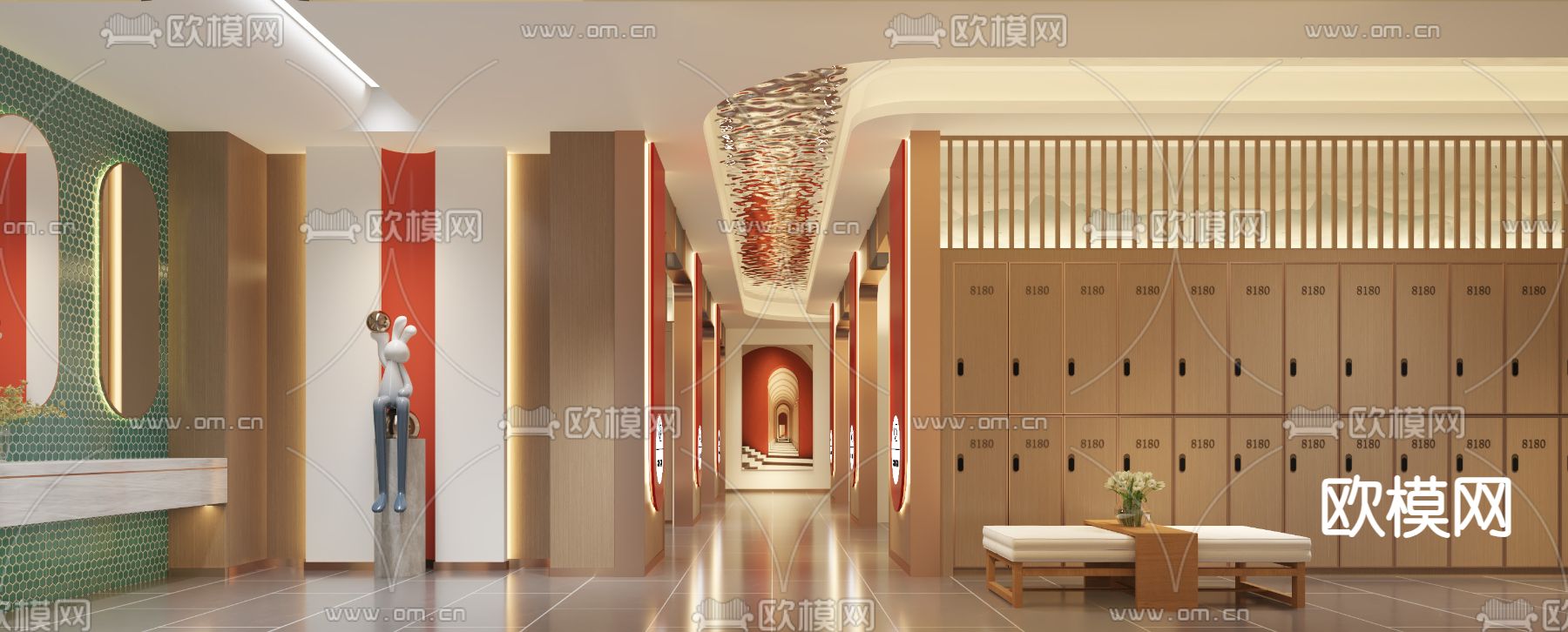 洗浴中心 更衣区 水疗 温泉水会3d模型下载（渲染图3）