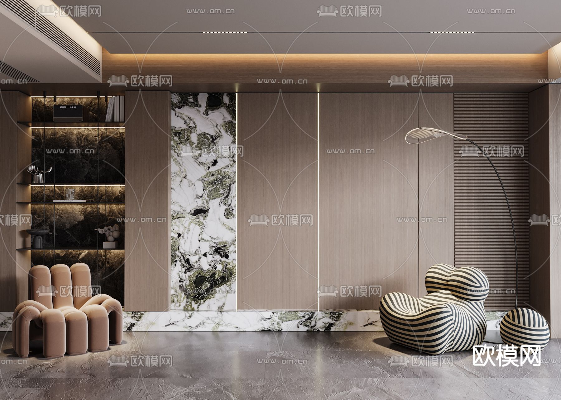 轻奢背景墙 沙发背景3d模型下载