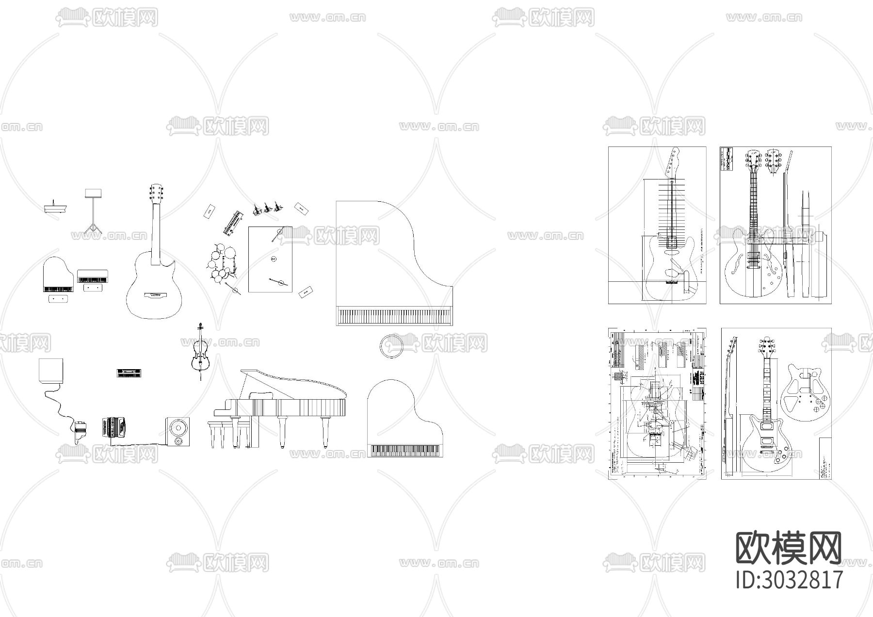 乐器 钢琴cad图库下载（渲染图2）