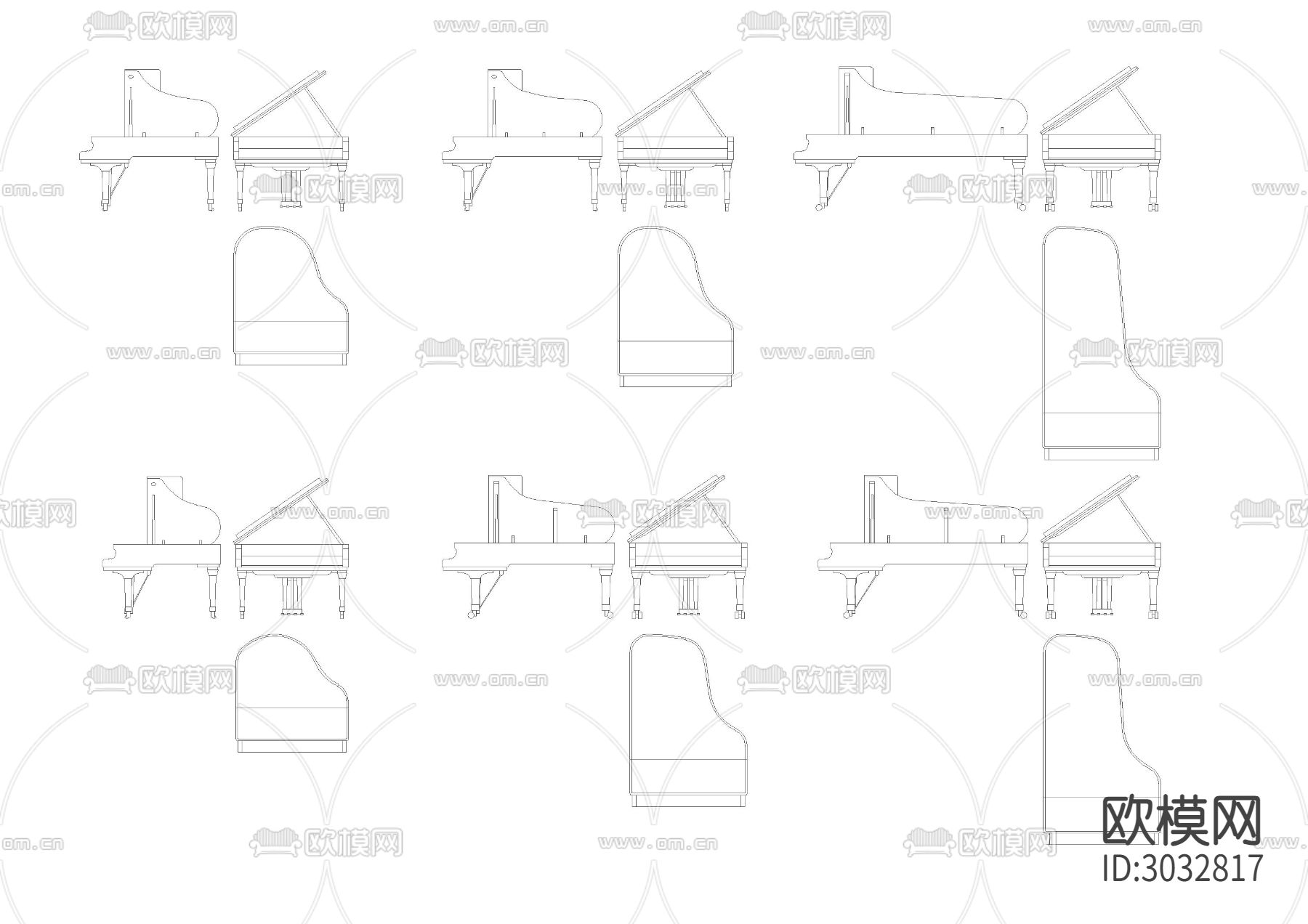 乐器 钢琴cad图库下载（渲染图3）