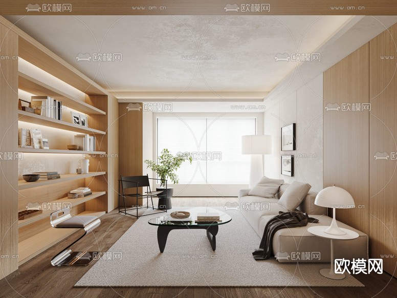 原木风客厅3d模型下载