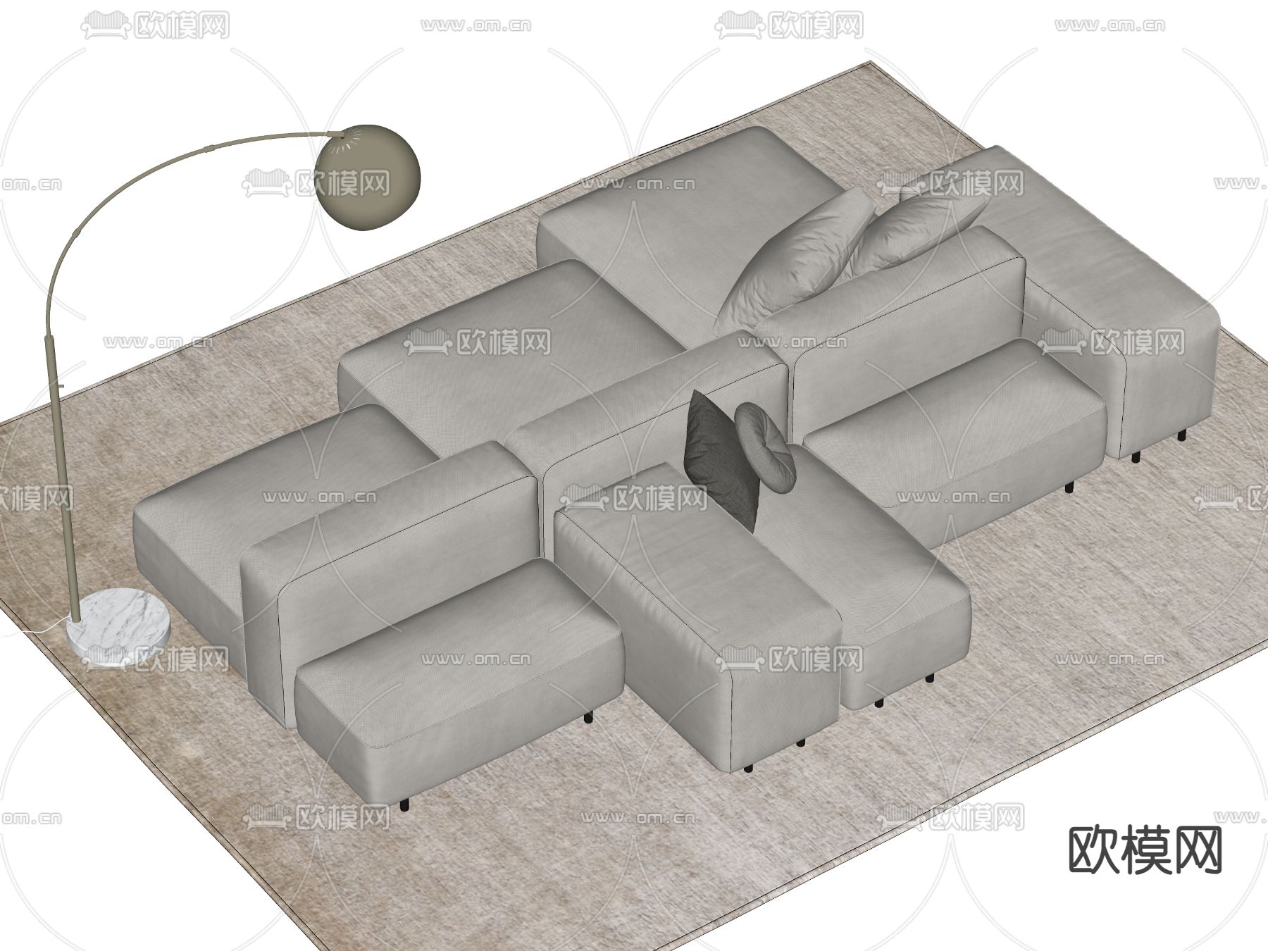 Blo us靠背沙发 多人沙发su模型下载（渲染图2）