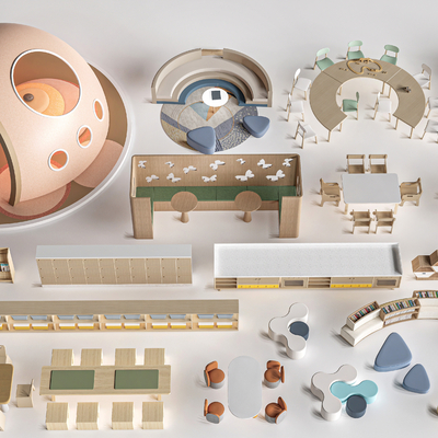  现代儿童桌椅 幼儿园课桌su模型 