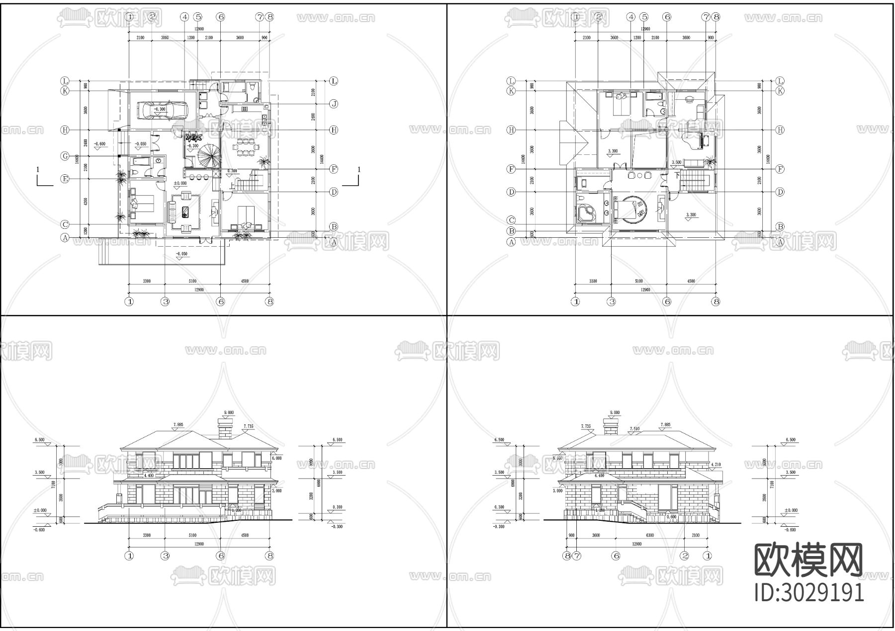 别墅cad施工图下载（渲染图2）