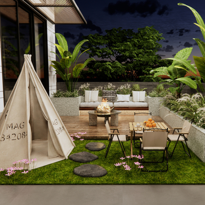  现代屋顶花园 露台阳台su模型 