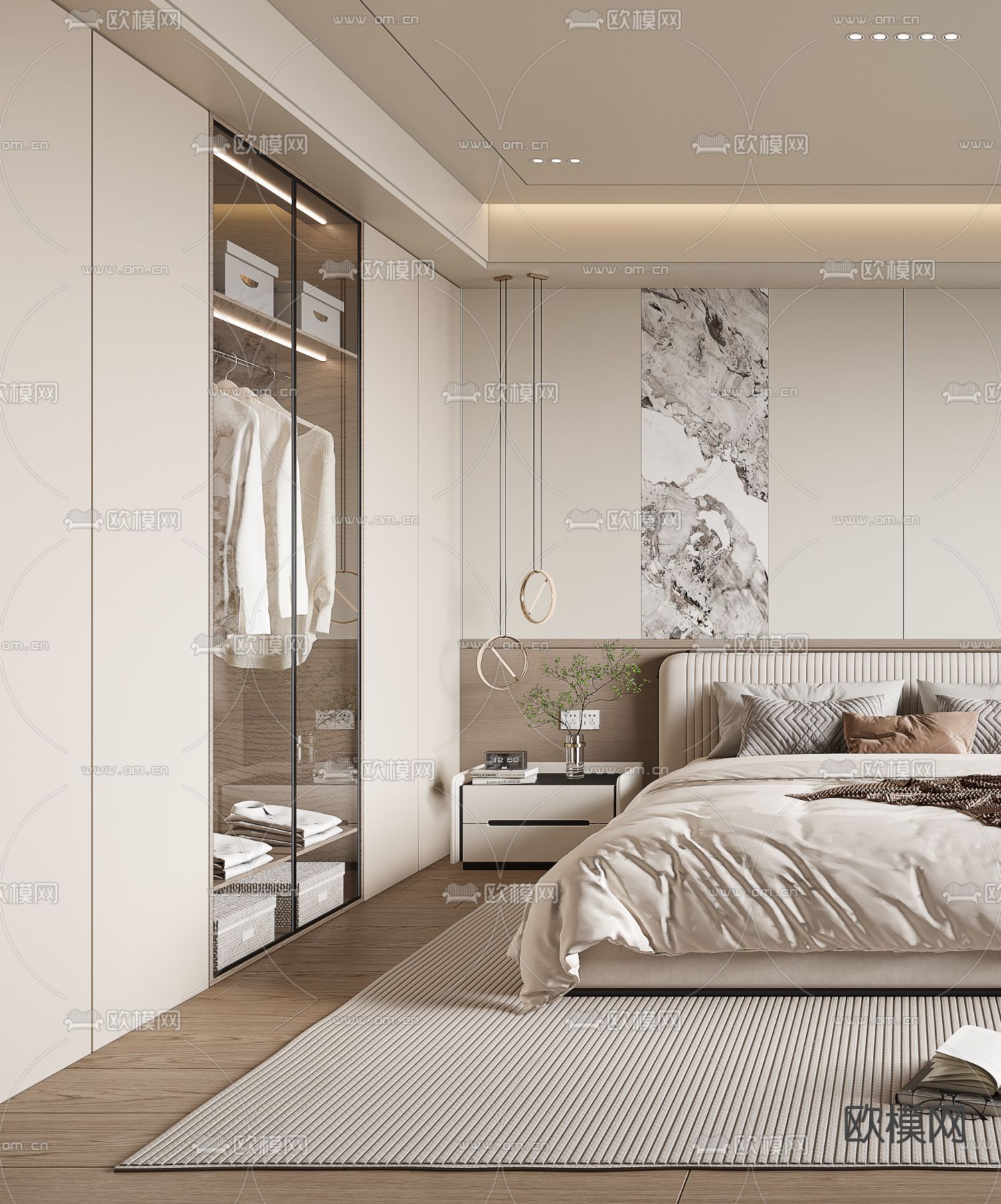 奶油风卧室 主人房3d模型下载（渲染图2）