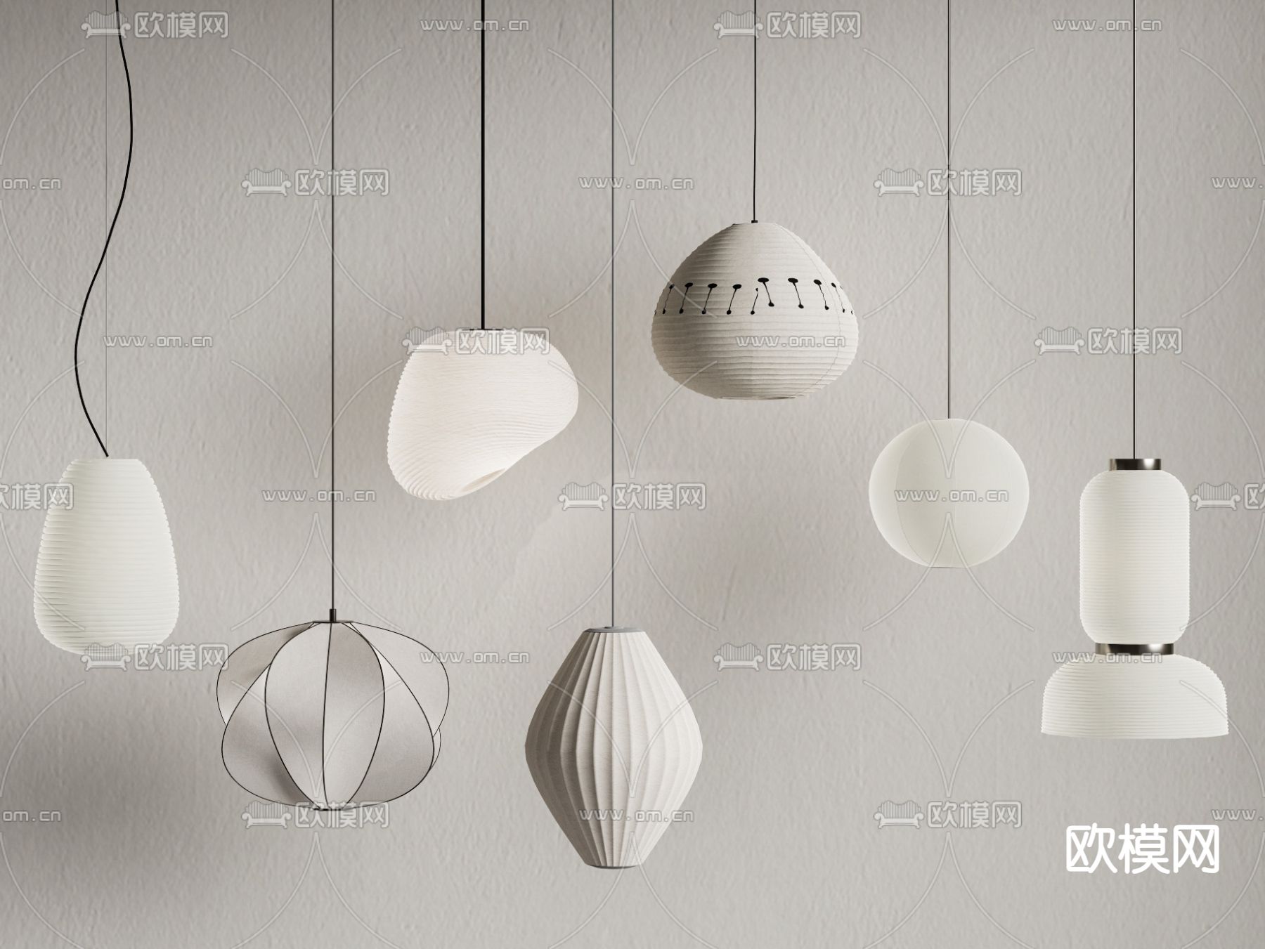 日式和纸吊灯 灯笼su模型下载（渲染图1）
