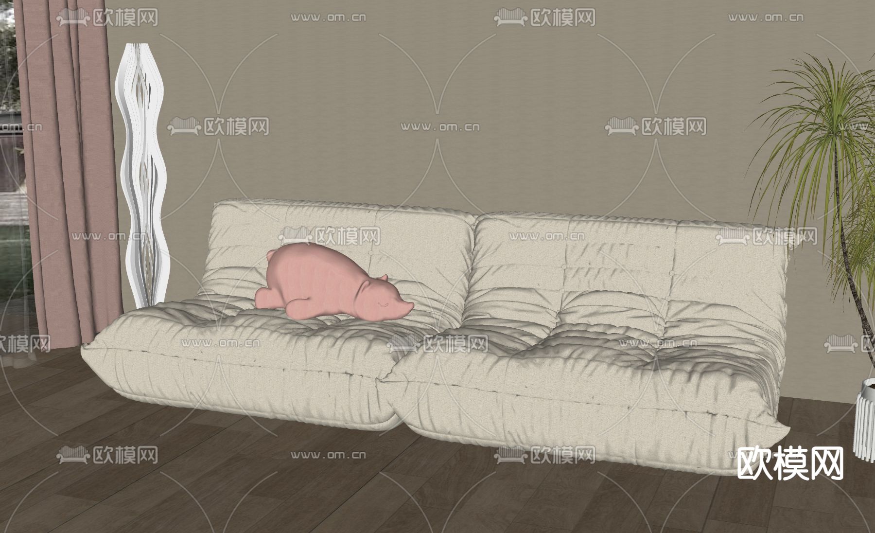 奶油风沙发 双人沙发su模型下载（渲染图2）