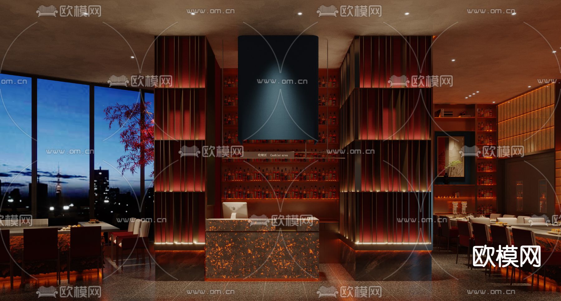 中餐厅 铁板烧 餐饮包房3d模型下载（渲染图3）