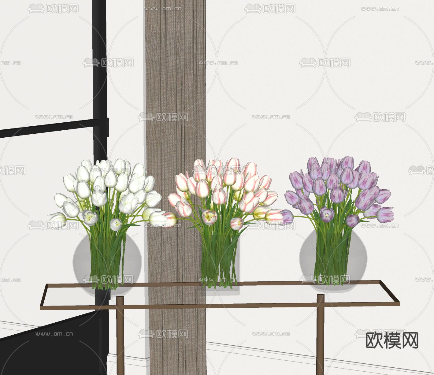 牡丹 玫瑰花 花瓶 花艺su模型