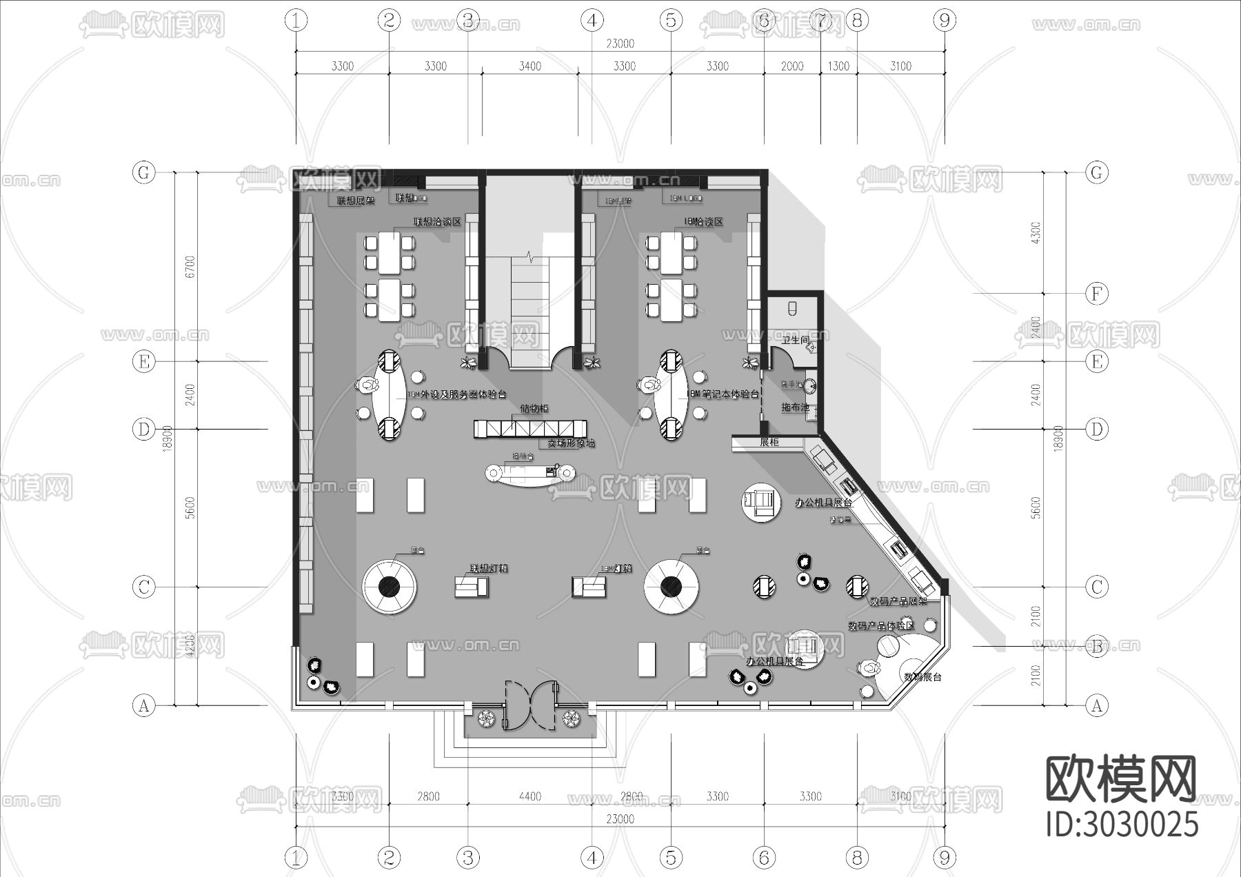 350㎡数码产品专卖店cad平面图下载