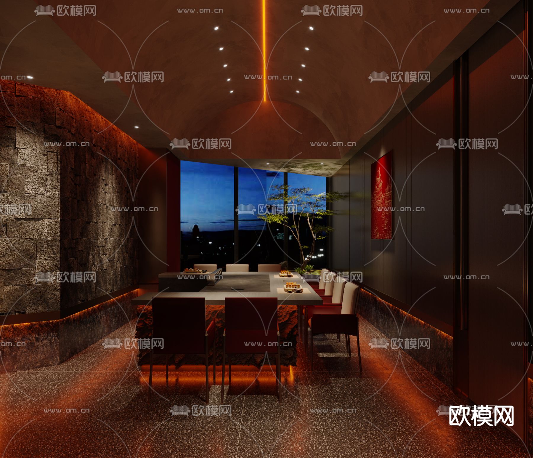 中餐厅 铁板烧 餐饮包房3d模型下载（渲染图7）