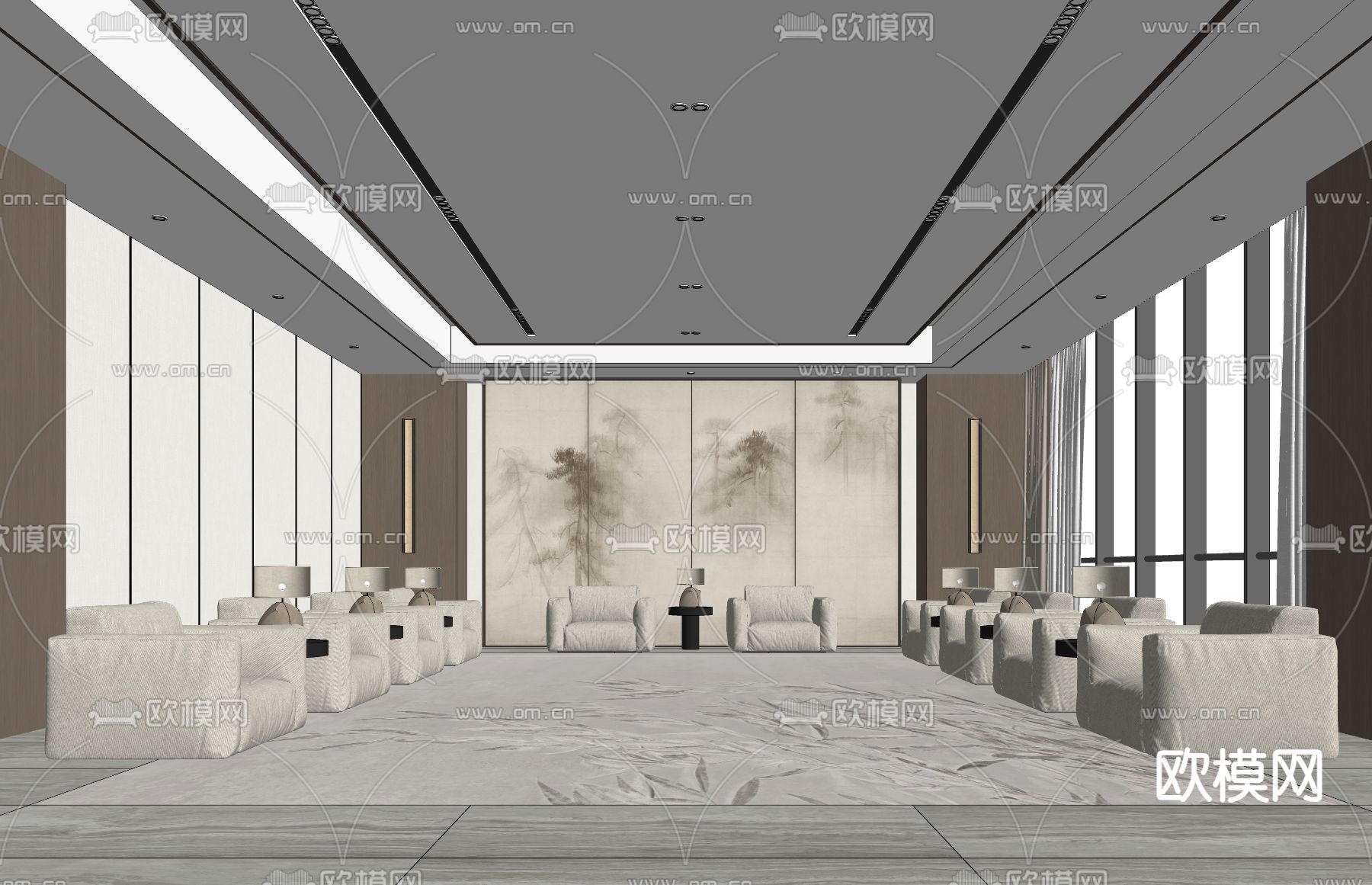 现代接待室 会客厅su模型下载（渲染图2）