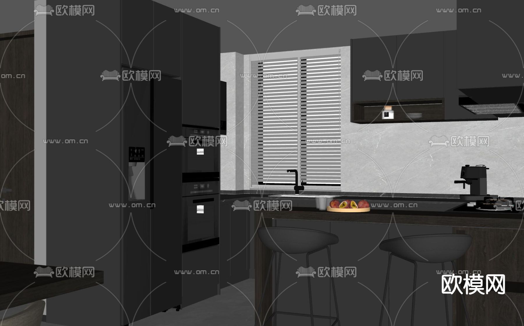 开放式厨房 橱柜su模型下载（渲染图2）