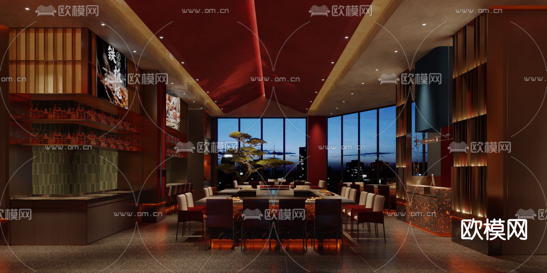 中餐厅 铁板烧 餐饮包房3d模型下载（渲染图2）