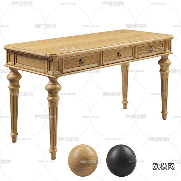 美式书桌 写字台3d模型下载