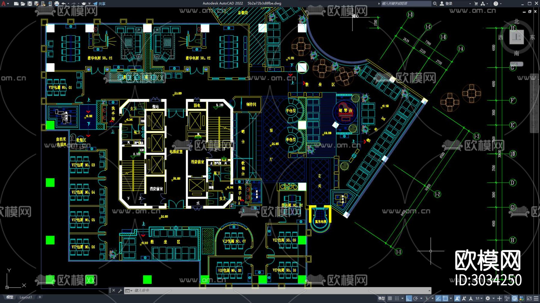西餐厅 自助餐厅cad平面图下载（渲染图2）